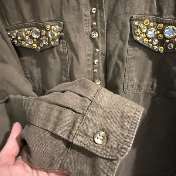 VTG Brown Bejeweled Rhinestone Button-Up Shirt 100% Cotton - Picture 6 of 7